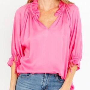 Sofia Made In Italy Pink Balloon Sleeve Ruffle Collar Top One Size/OS